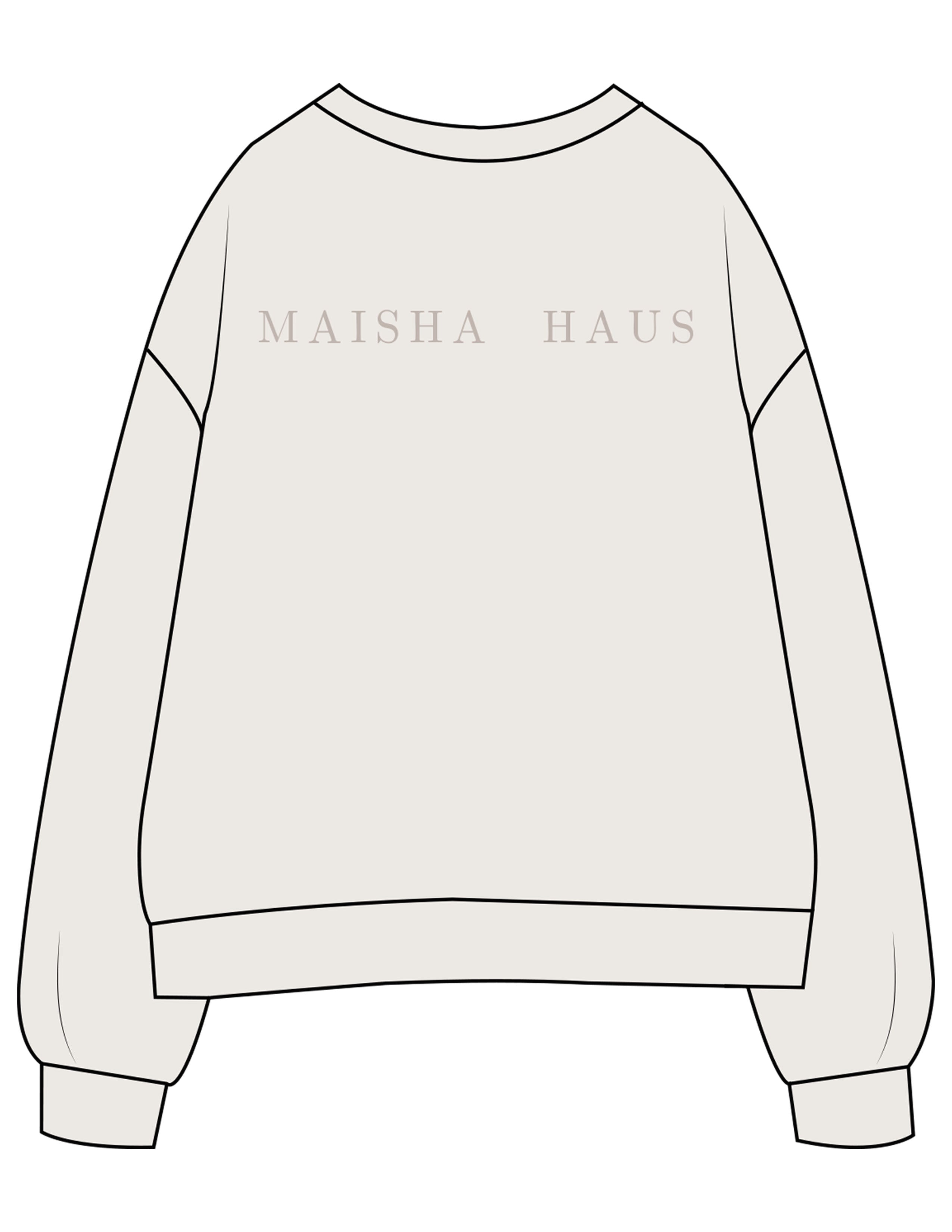 The Womens Crewneck - Bone - Maisha Haus - Left Chest Stacked & Center Back - Printed - Tone on Tone