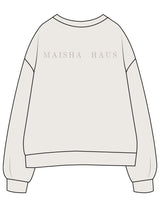 The Womens Crewneck - Bone - Maisha Haus - Left Chest Stacked & Center Back - Printed - Tone on Tone