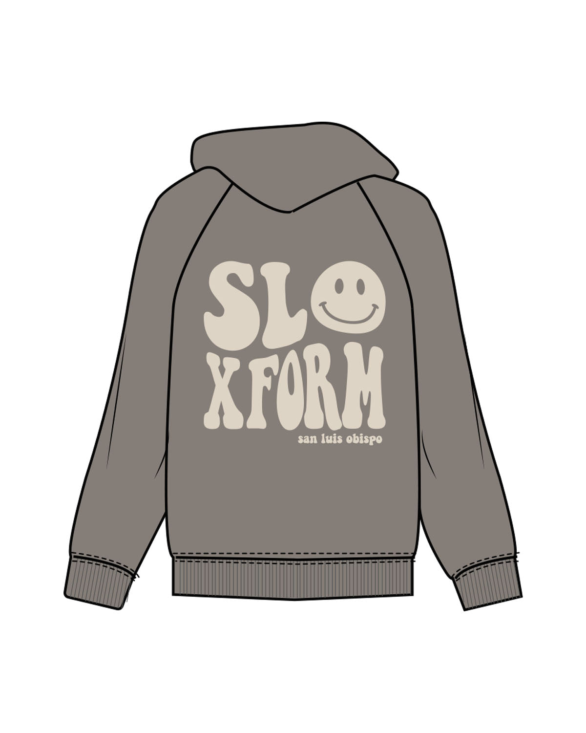 The Womens Hoodie - Washed Gray - Left Chest Stack & Back Stacked - Printed - Off White
