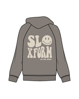 The Womens Hoodie - Washed Gray - Left Chest Stack & Back Stacked - Printed - Off White