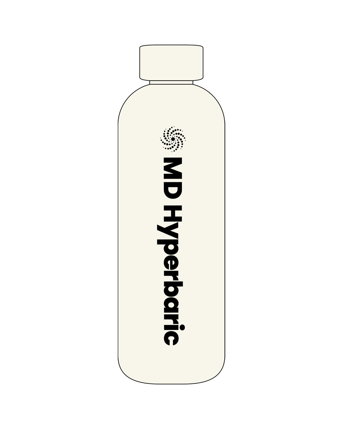 The Water Bottle - Off White - MD Hyperbaric - Center Body Vertical - Printed - Black