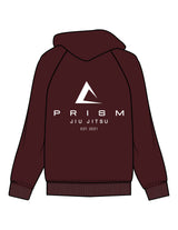 The Mens Classic Hoodie - Maroon - Prism Jiu Jitsu - Center Chest & Back Stacked - Printed - White