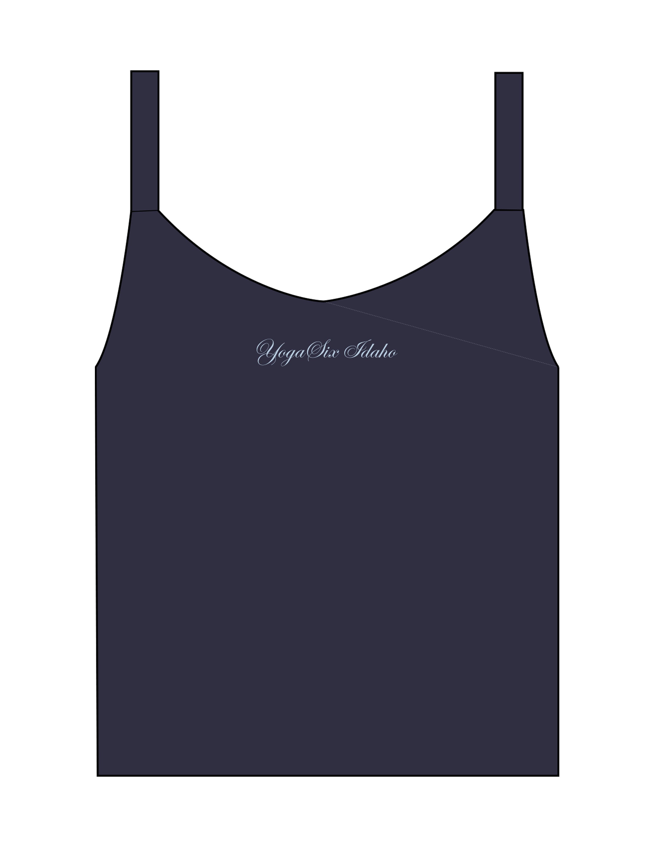The Micro Rib Strappy Crop Tank - Navy - YogaSix Idaho - Upper Chest Script - Printed - Baby Blue