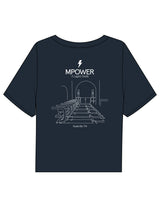 The Boxy Crop Tee - Navy - MPOWER - Left Chest Stacked & Back Image - Printed - White