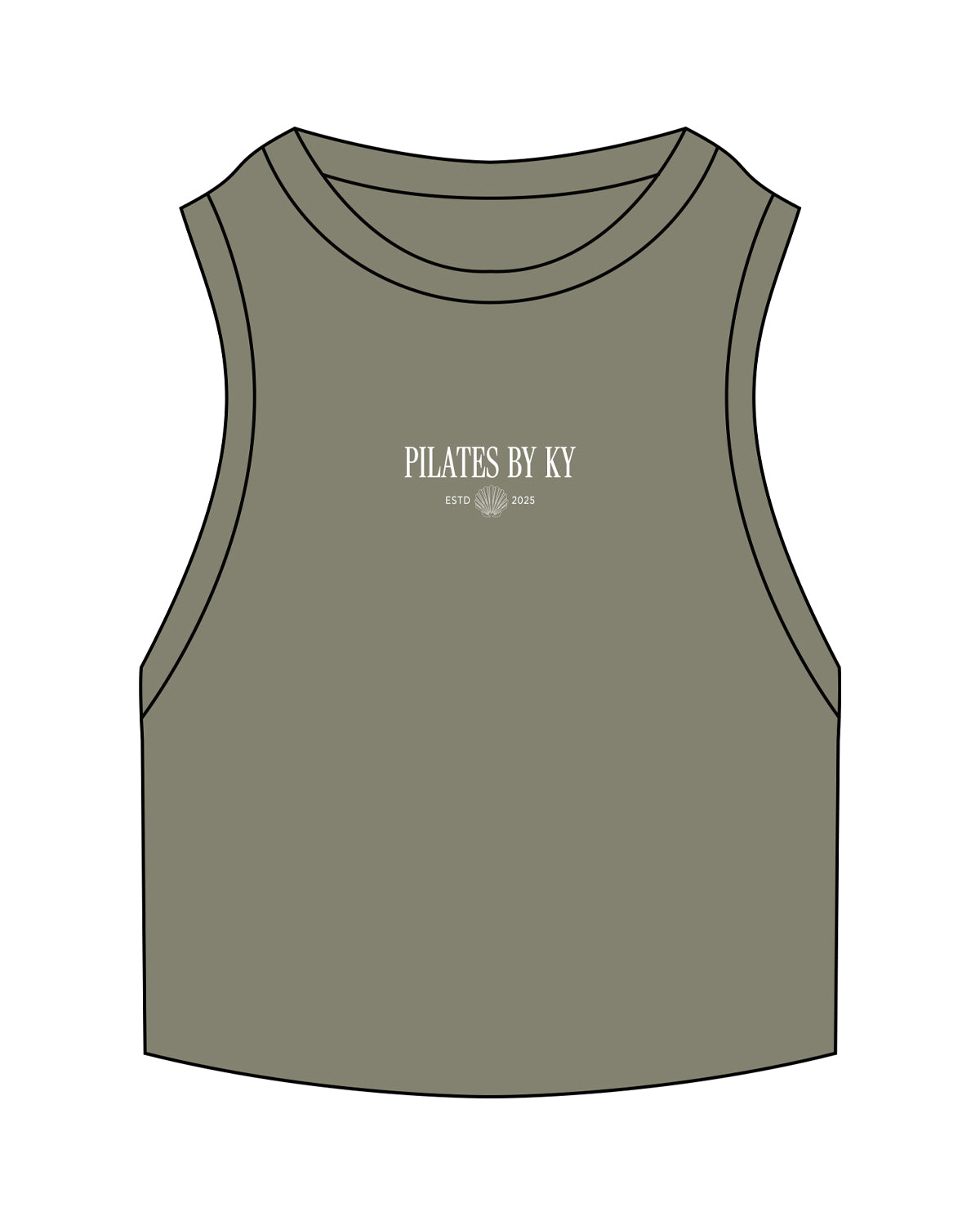 The Ribbed Crop Tank - Eucalyptus - Pilates By Ky - Center Chest - Embroidered - White