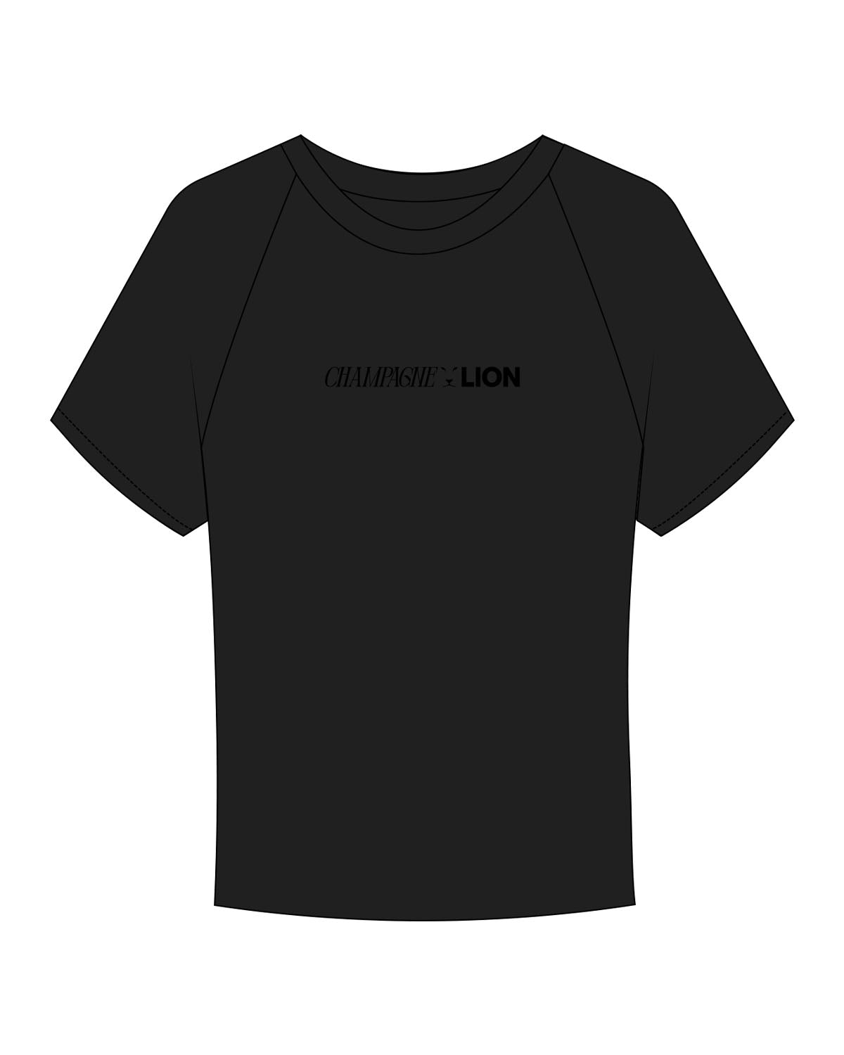 The Micro Rib Baby Tee - Black - Champagne Lion - Center Chest - Embroidered - Tone on Tone