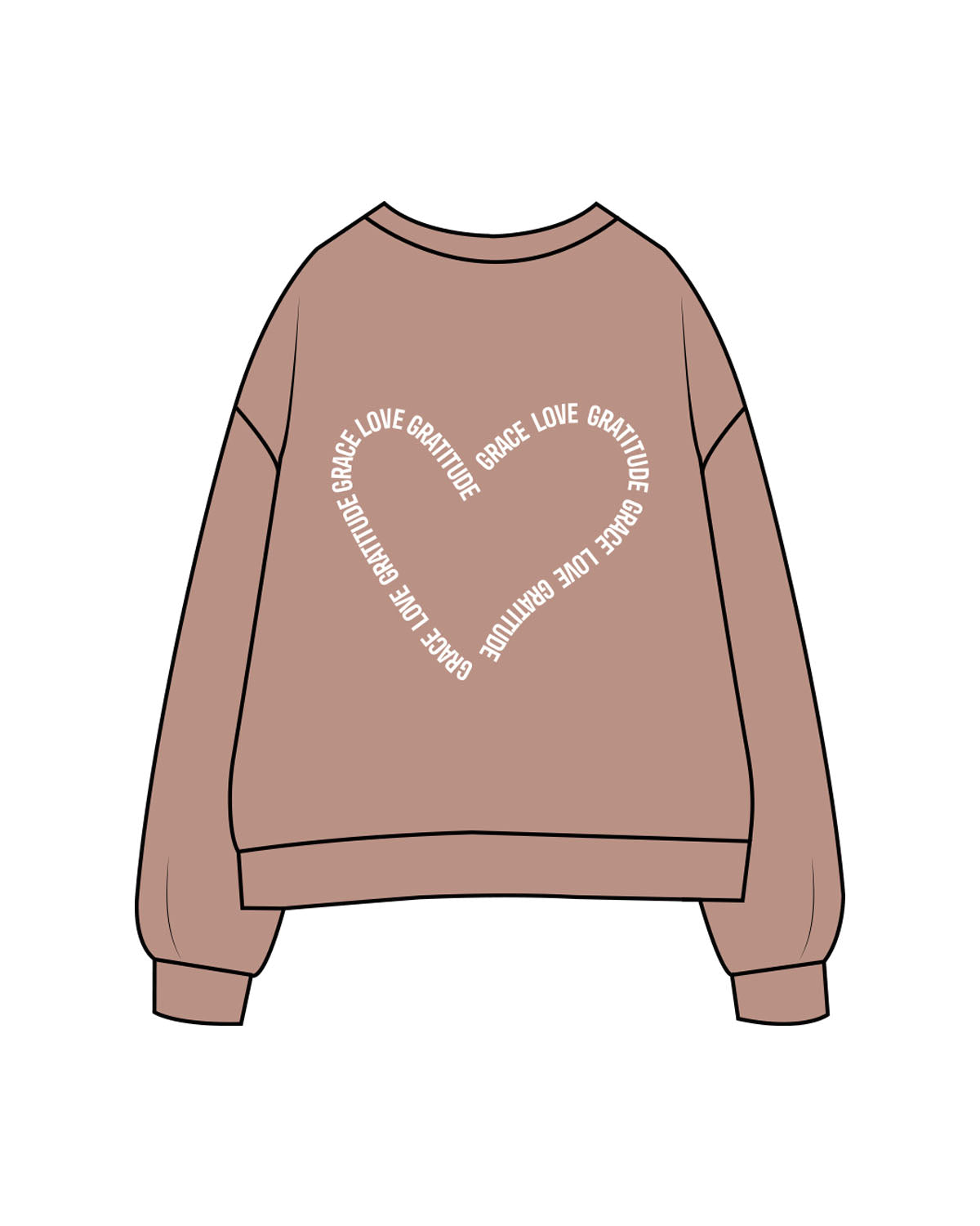 The Womens Crewneck - Clay - Vibe Hot Yoga & Pilates - Left Chest & Back Heart - Printed - White