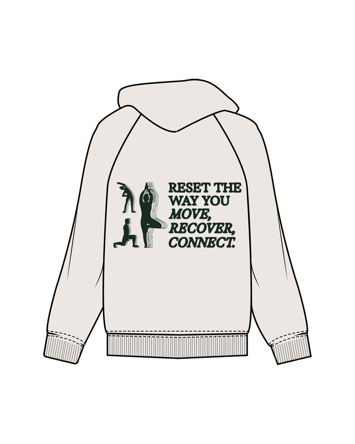 The Mens Hoodie - Bone - Soma Fitness x Recovery - Center Chest & Back Stacked - Printed - Forest Green
