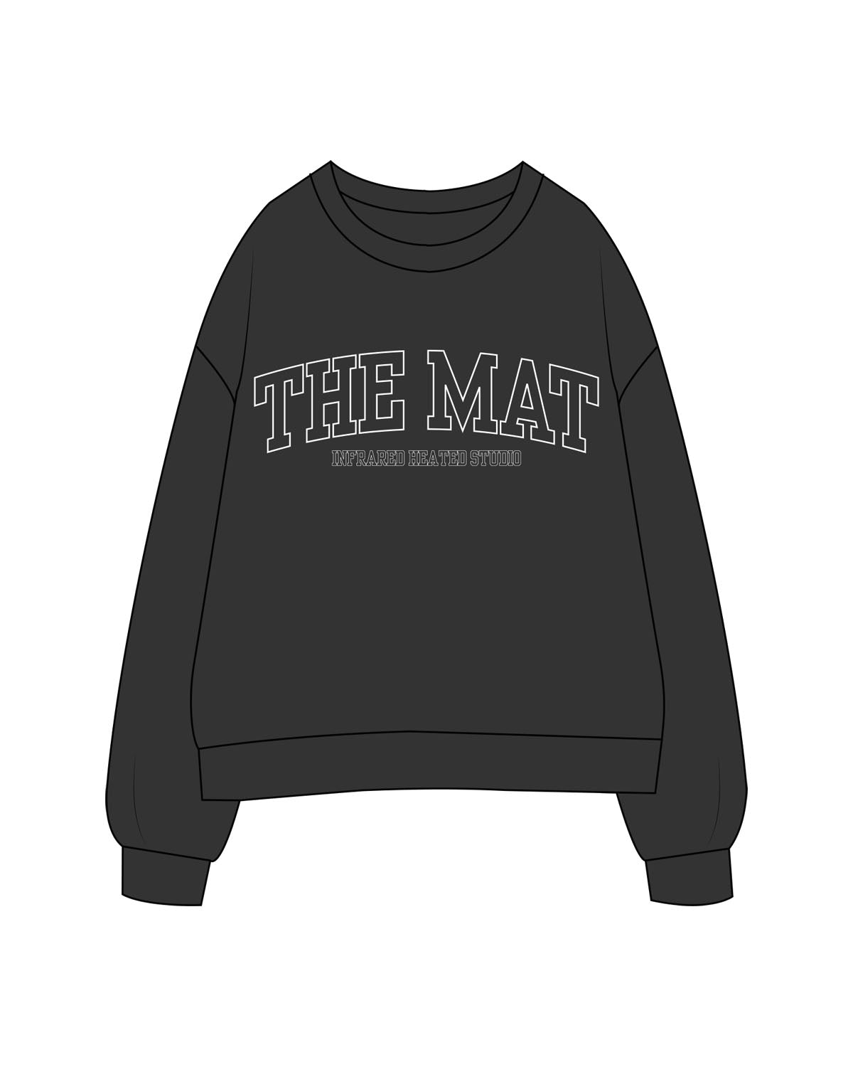 The Womens Crewneck - Washed Black -  MAT - Center Chest "THE MAT" - Printed- White
