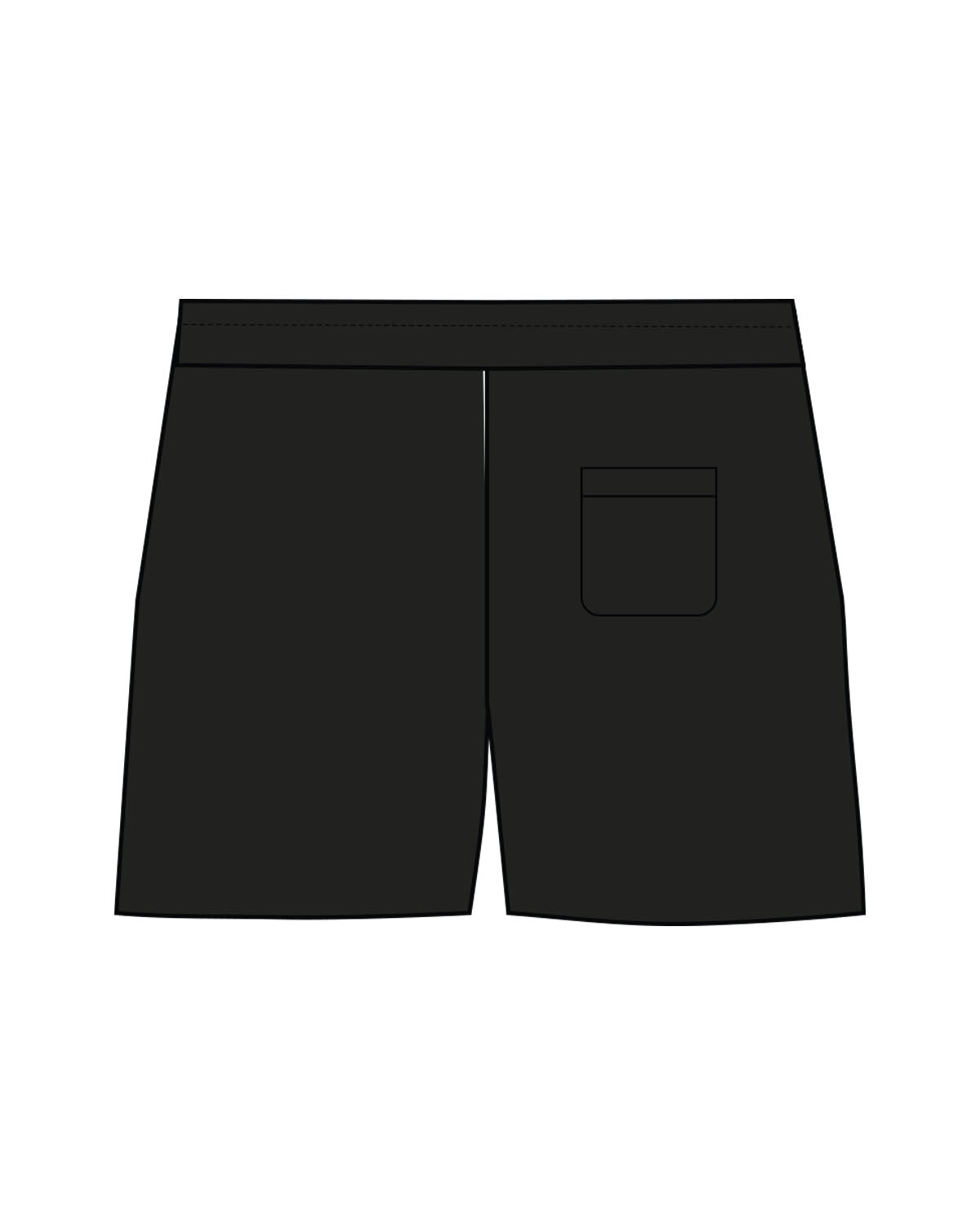 The Womens Sweat Shorts - Black - Pilates Leucadia - Left Leg - Embroidered - White