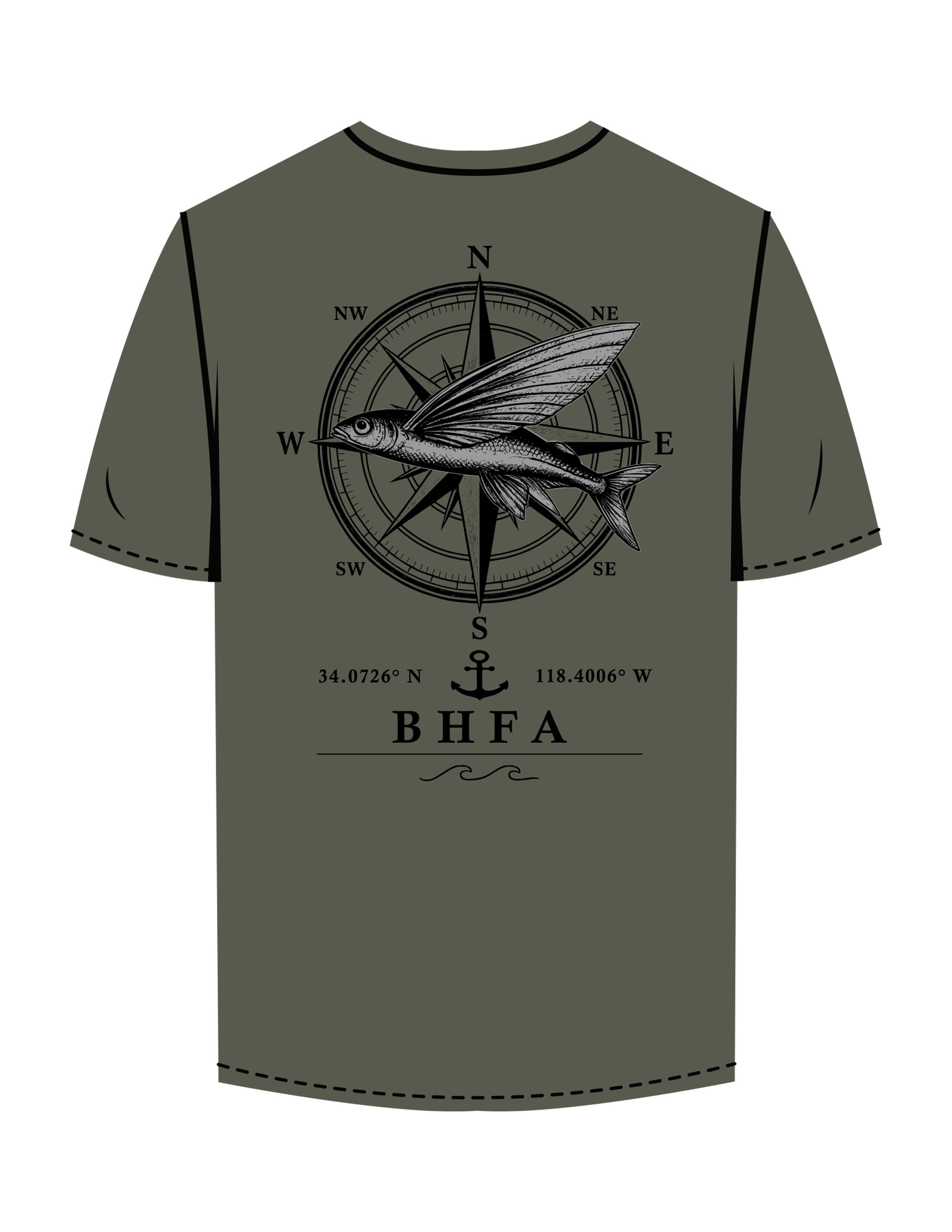 The Mens Tee - Cypress - BHF Fishing - Left Chest - Left & Right Sleeve - Back Compass - Full Color Gray