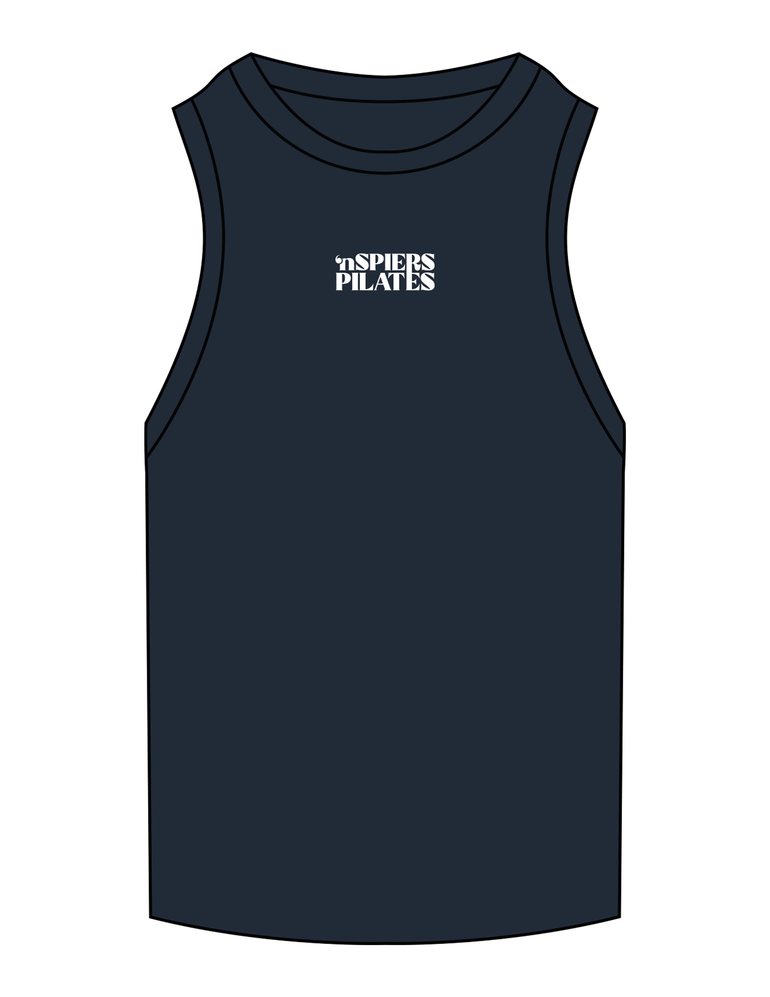 The Ribbed Full Length Tank - Navy - NSpiers - Center Chest Stacked - Embroidered - White