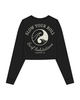 The Crop Long Sleeve - Black - Surf Salutations - Left Chest & Back - Printed - Off White