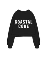 The Oversized Crop - Black - Coastal Core - Left Chest & Back Center Stacked - White