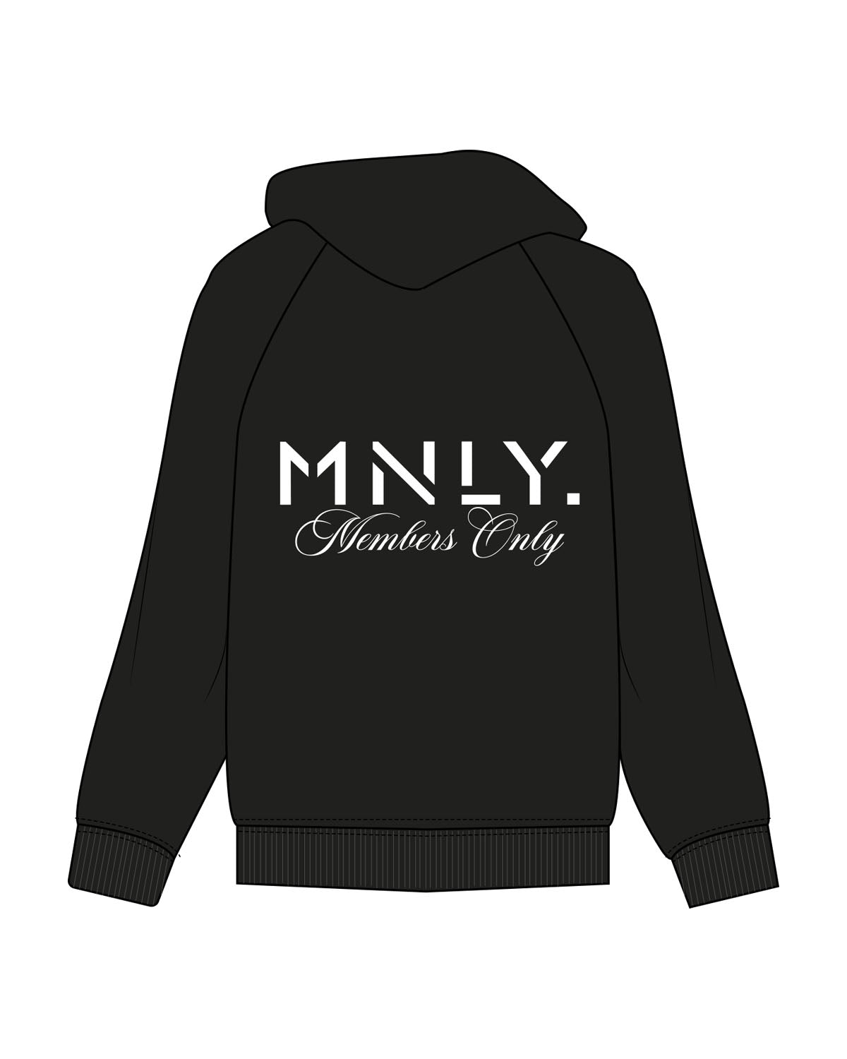 The Mens Heavyweight Hoodie - Black - MNLY - Left Chest Embroidered & Back Stacked Printed Puff - White