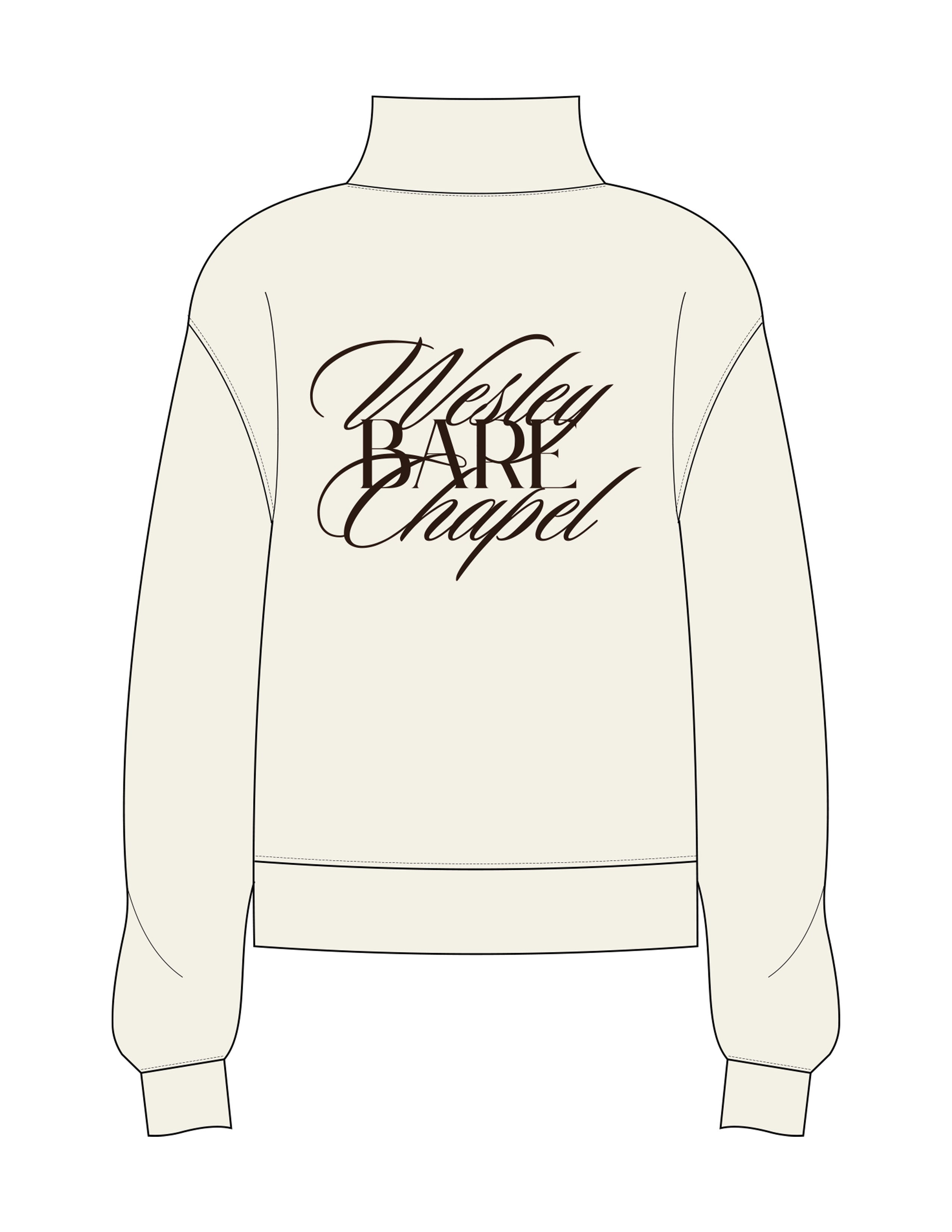 The Womens 1/4 Zip - Off White - Bare Studios - Left Chest Stacked & Back Stacked "WESLEY" - Printed - Brown