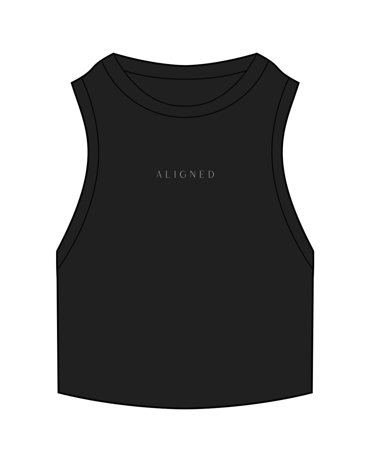 The Ribbed Crop Tank - Black - Aligned Pilates - Center Chest - Embroidered - Bone