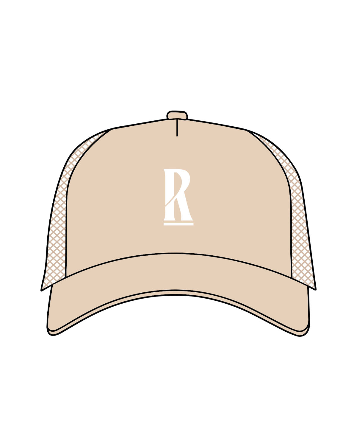 The 5 Panel Trucker Hat - Sand - Revolve Pilates - Center Crown - Printed - White