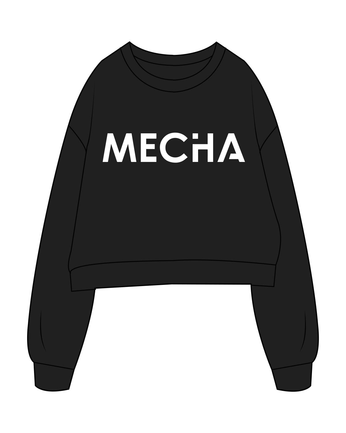 The Oversized Crop - Black - MECHA - Center Chest - White