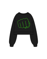 The Womens Crop Crewneck - Black - Punch Therapy - Left Chest & Center Back Logo - Printed - Lime Green
