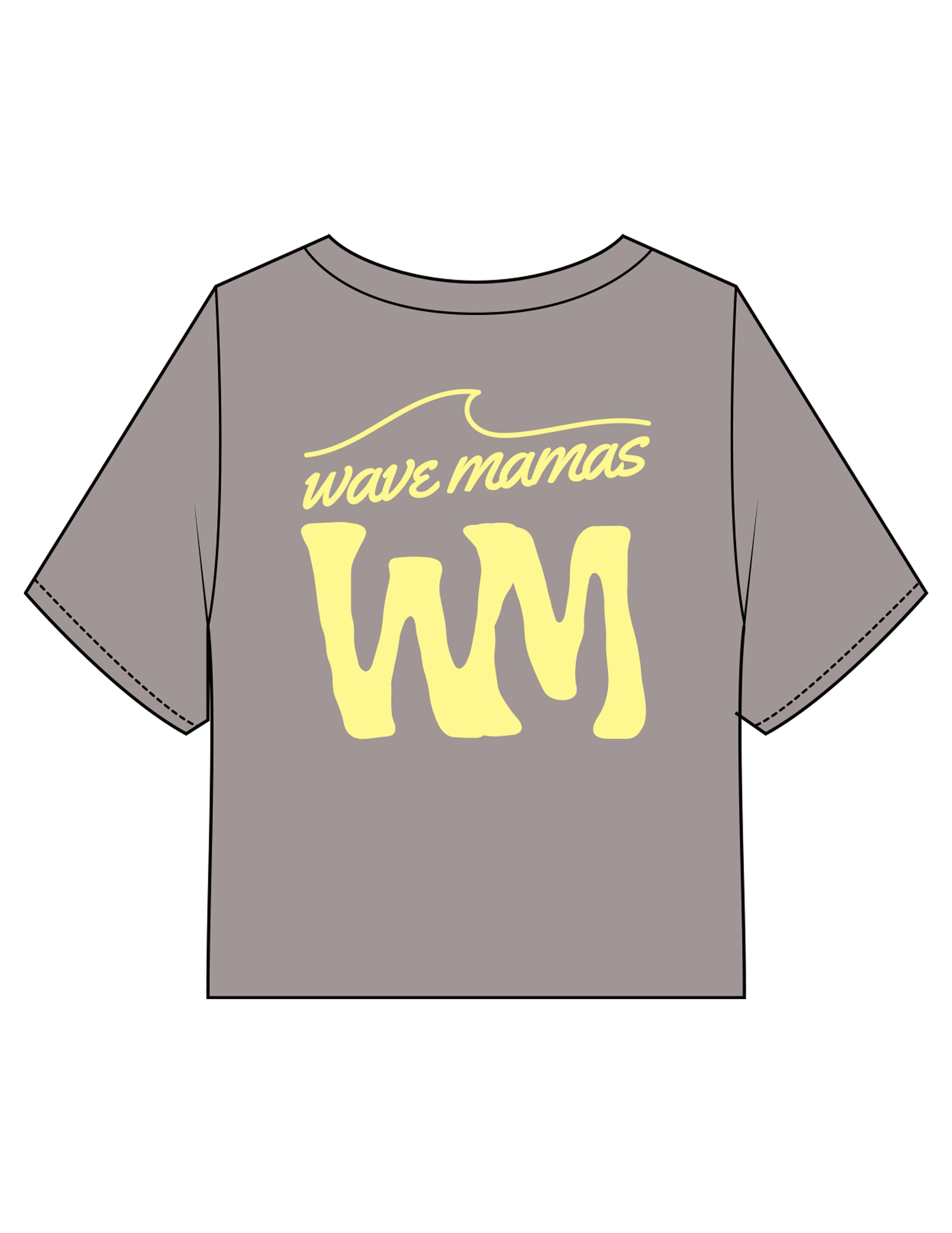The Heavyweight Crop Tee - Washed Gray - Wave Mamas - Center Chest & Center Back Stacked - Printed - Yellow