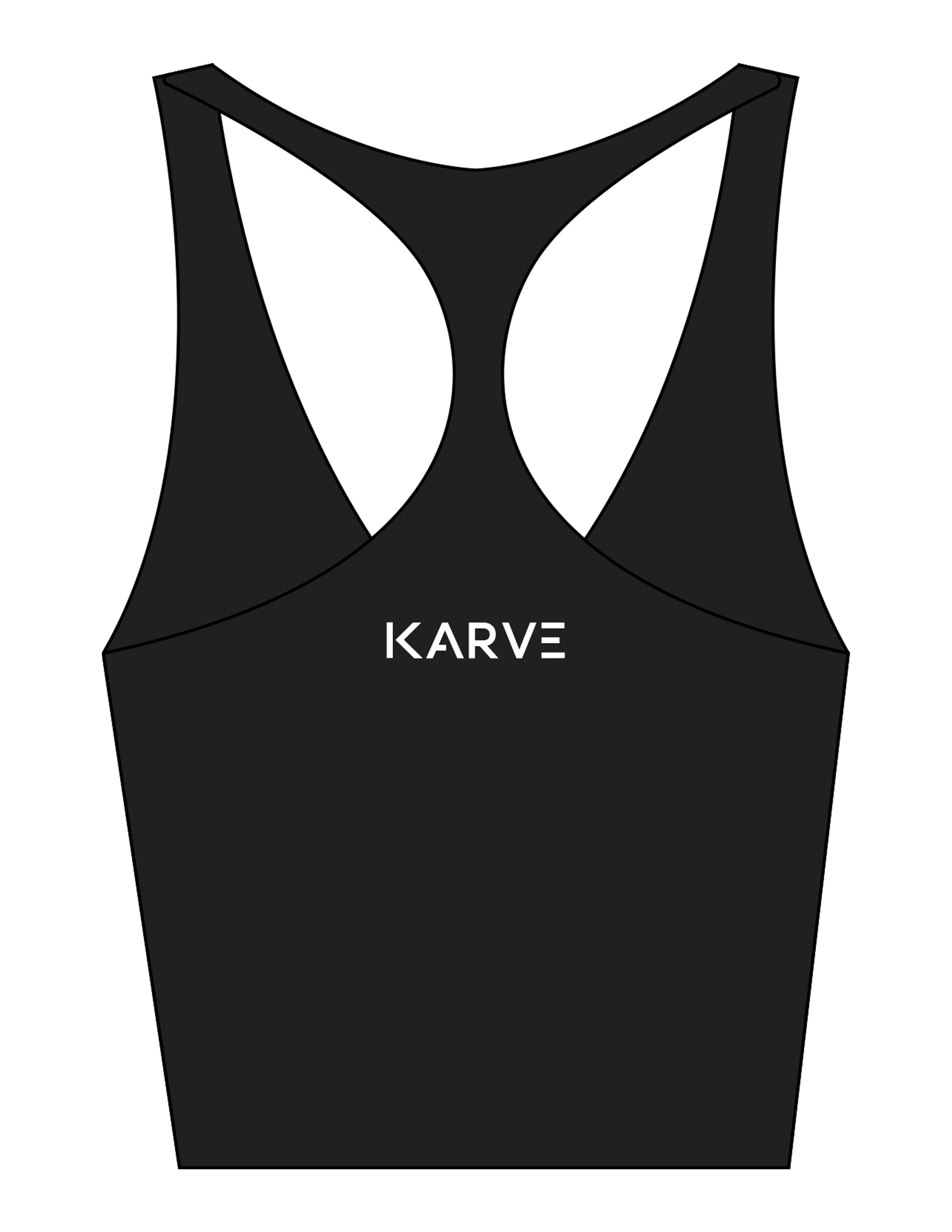 The Racer Tank - Black - Karve Lagree Fit - Center Back - Printed - White