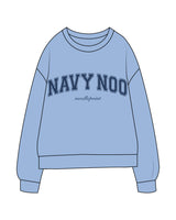 The Midweight Unisex Crewneck - Washed Light Blue - NAVY NOO - Center Chest Stacked & Back Center Neckline - Navy