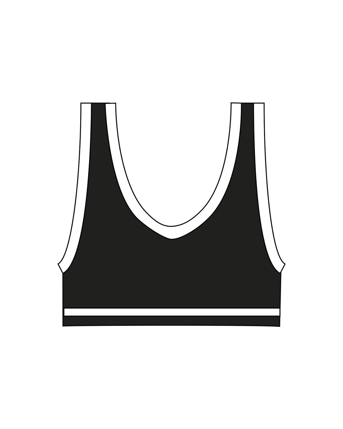 The Piped Bra - Black - HiLo - Chest - Printed - White