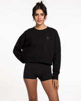 The Womens Crop Crewneck - Black - Be The Studio - Left Chest Round - Embroidered - Bone