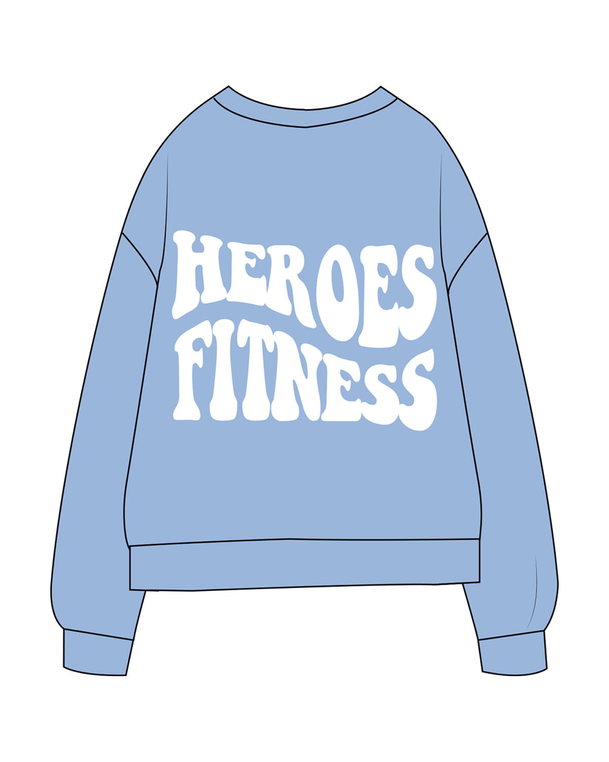 The Midweight Unisex Crewneck - Washed Light Blue - Heroes Fitness - Left Chest Stacked & Back Stacked - Printed - White