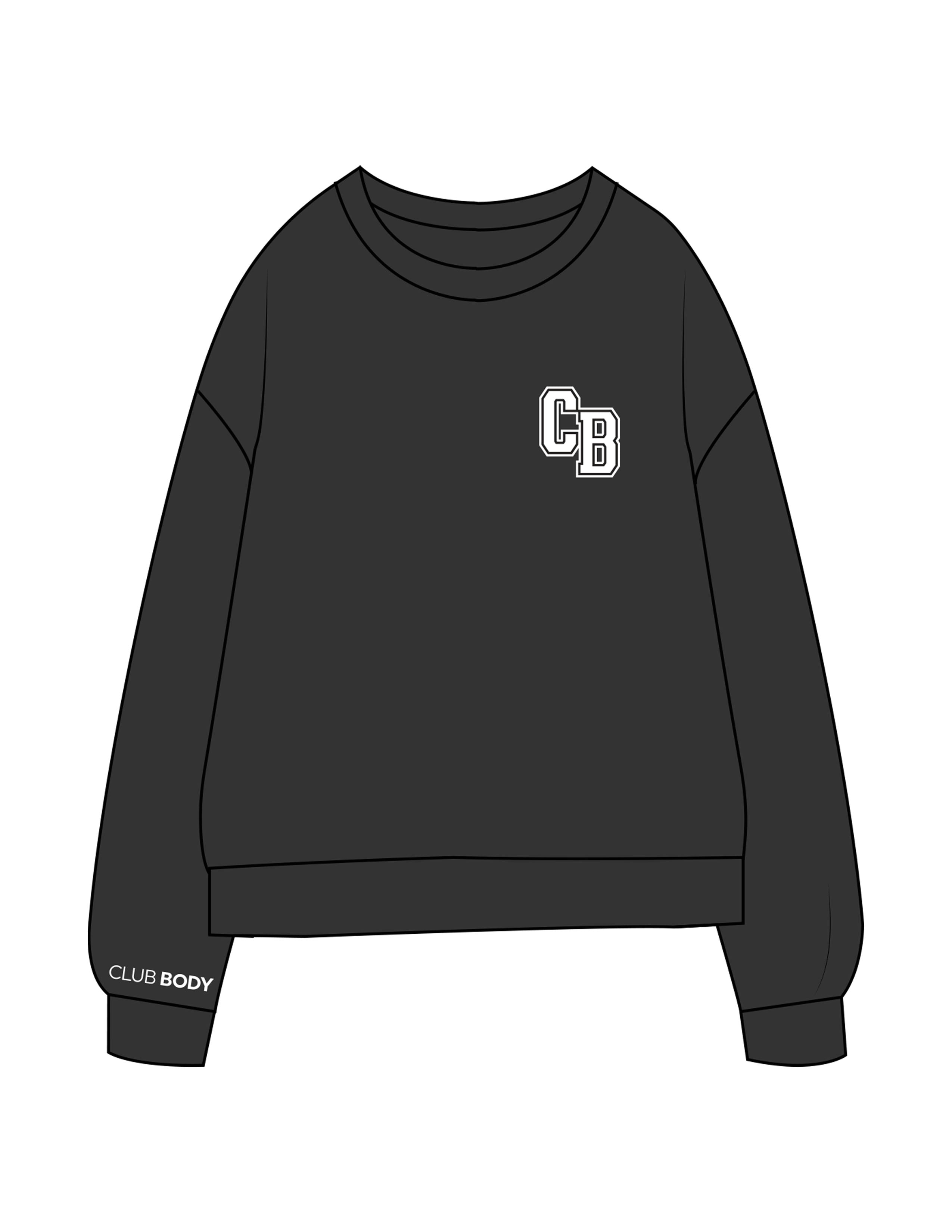 The Midweight Unisex Crewneck - Washed Black - Club Body - Left Chest "CB" & Right Sleeve - Printed - Full Color