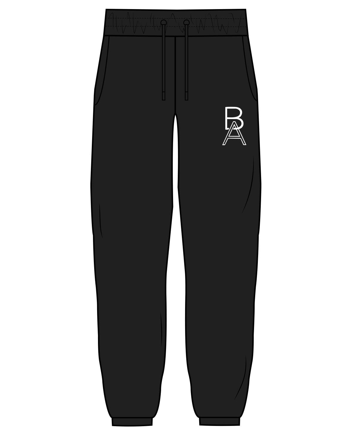 The Womens Classic Sweatpants - Black - Beauty Arts - Left Leg - White