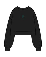 The Womens Crop Crewneck - Black - Be The Studio - Center Back Round - Embroidered - Green (#174B43)