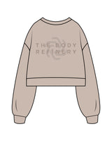The Womens Crop Crewneck - Bone - The Body Refinery - Left Chest Stacked & Back Center Stacked - Tone on Tone