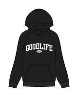 The Womens Hoodie - Black - Goodlife Chiropractic - Center Chest Stacked - White