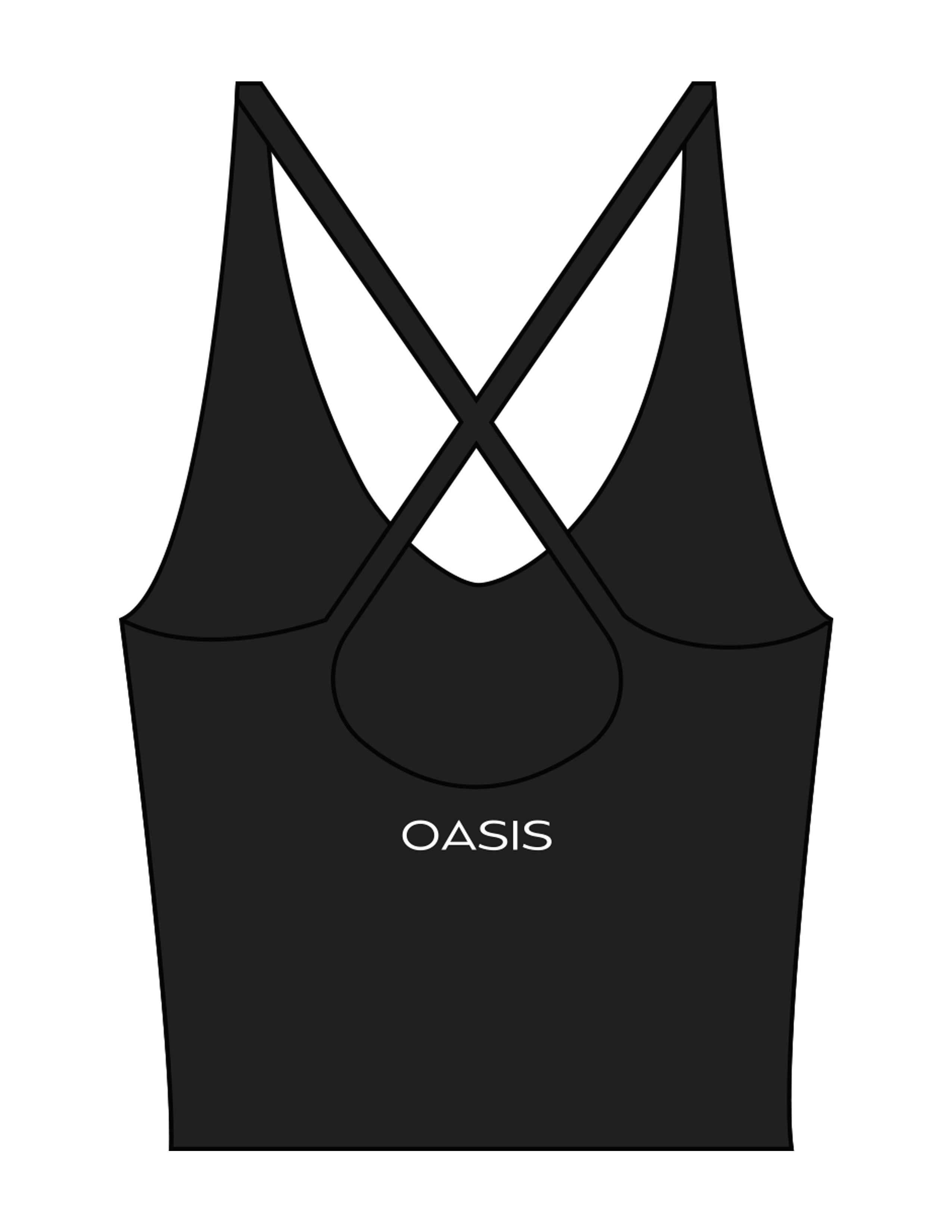The Sporty Strappy Tank - Black - OCWC - Center Back "OASIS" - Printed - White