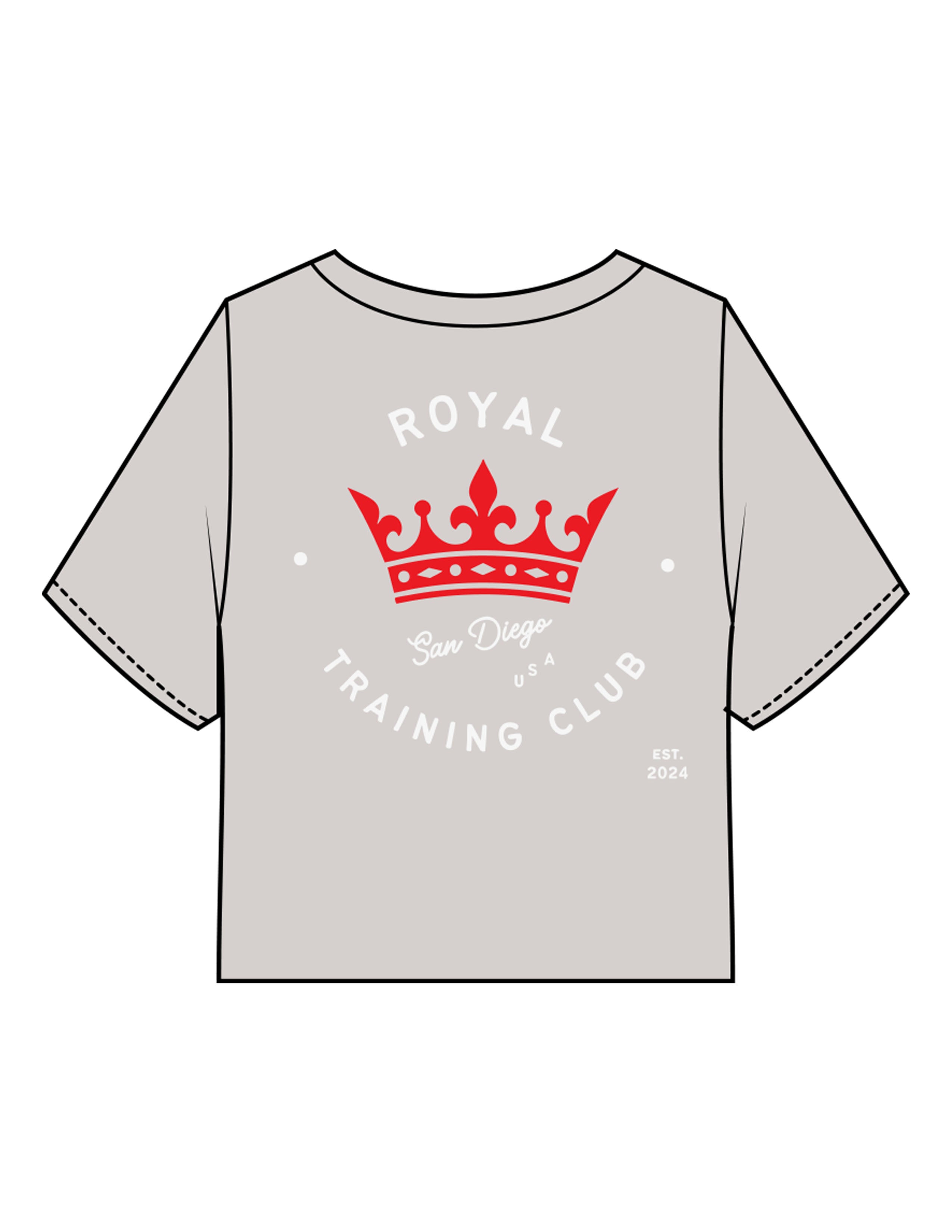 The Heavyweight Crop Tee - Washed Bone - Royal Training Club - Left Chest Crown & Back Stacked - Printed - Full Color