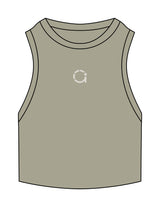 The Ribbed Crop Tank - Eucalyptus - Align Pilates Studio - Center Chest - Embroidered - Cream