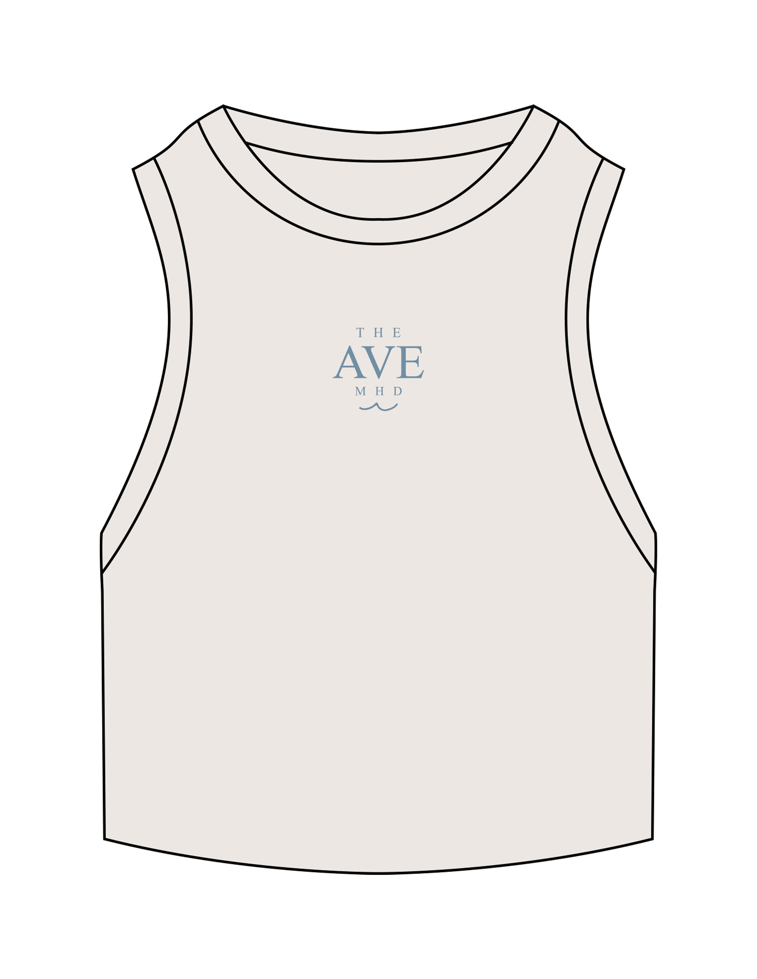 The Ribbed Crop Tank - Bone - The Ave Studio - Center Chest Stacked - Embroidered - Coastal Blue