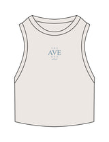 The Ribbed Crop Tank - Bone - The Ave Studio - Center Chest Stacked - Embroidered - Coastal Blue
