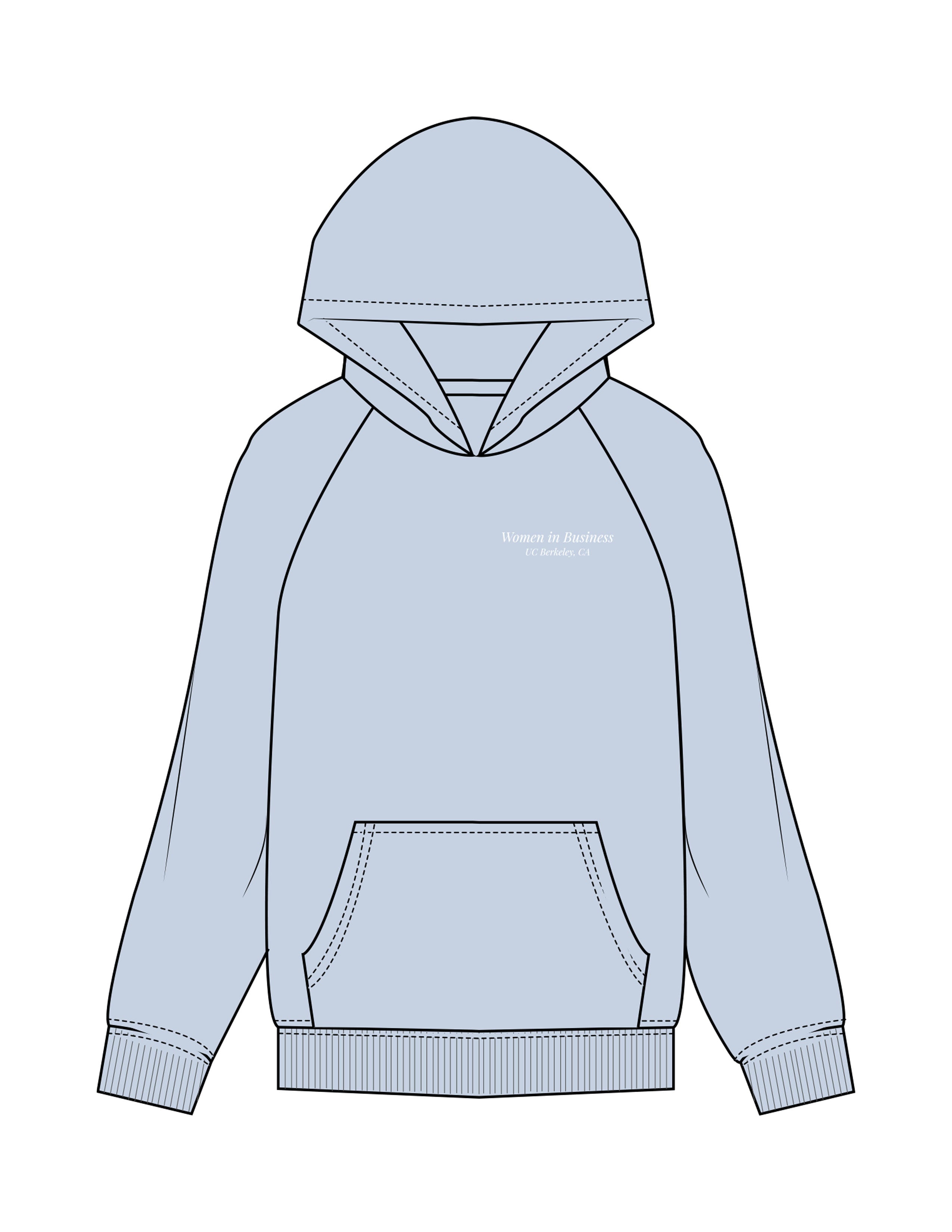 The Womens Hoodie - Powder - Berkeley Women - Left Chest Stacked Embroidered - Back Stacked Printed - White