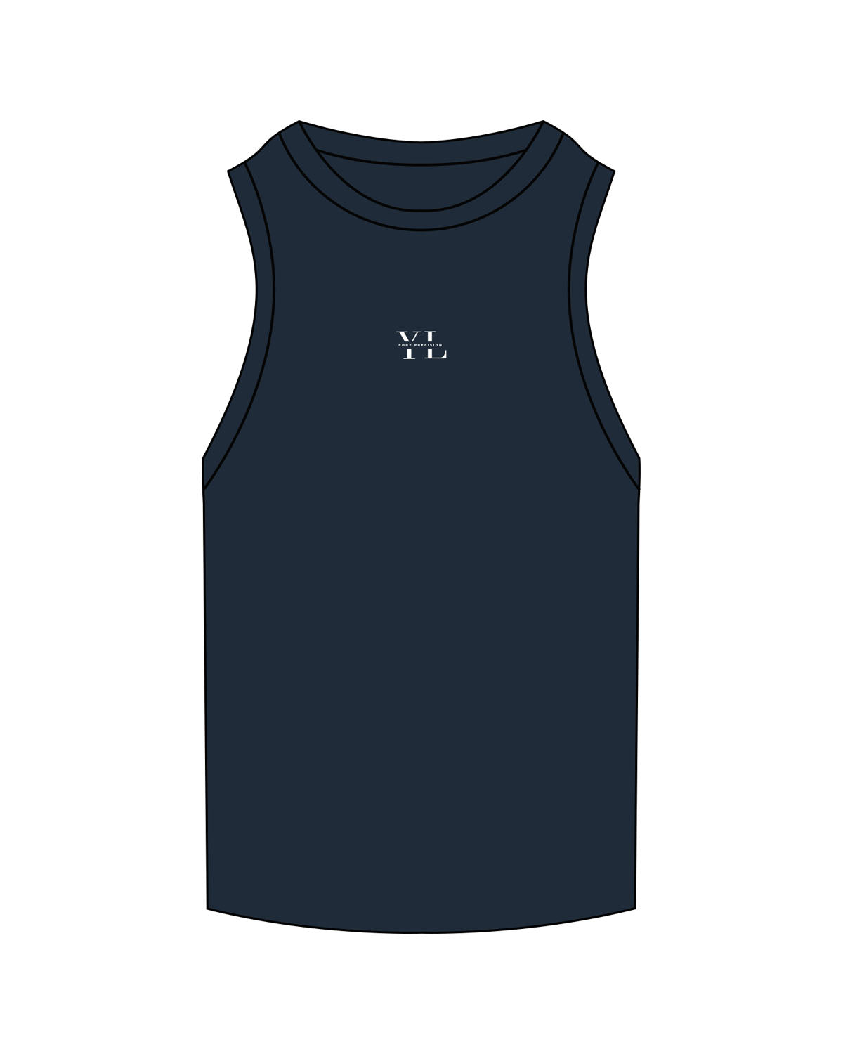 The Ribbed Full Length Tank - Navy - Core Precision - Center Chest - Embroidered - White