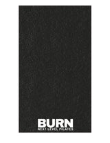 The Gym Towel - Black - Burn Next Level - Front Bottom Stacked - Embroidered - White - The Gym Towel Bag - Black - Center Body - Printed - White
