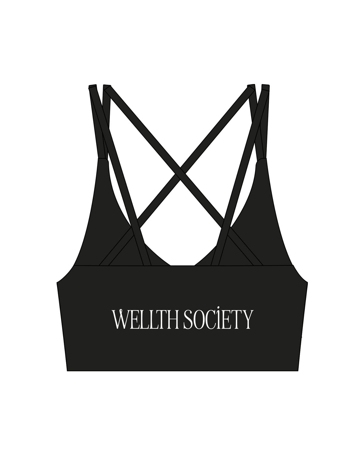 The Strappy Bra - Black - Wellth Society - Center Back - Printed - White