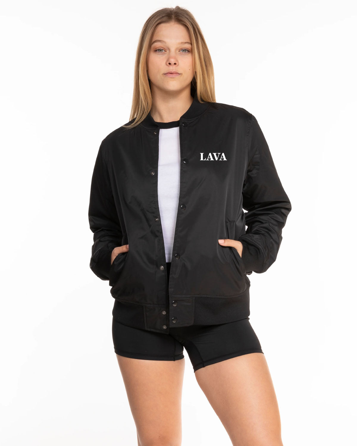 The Mens Varsity Jacket - Black - Lava - Left Chest - Printed - White