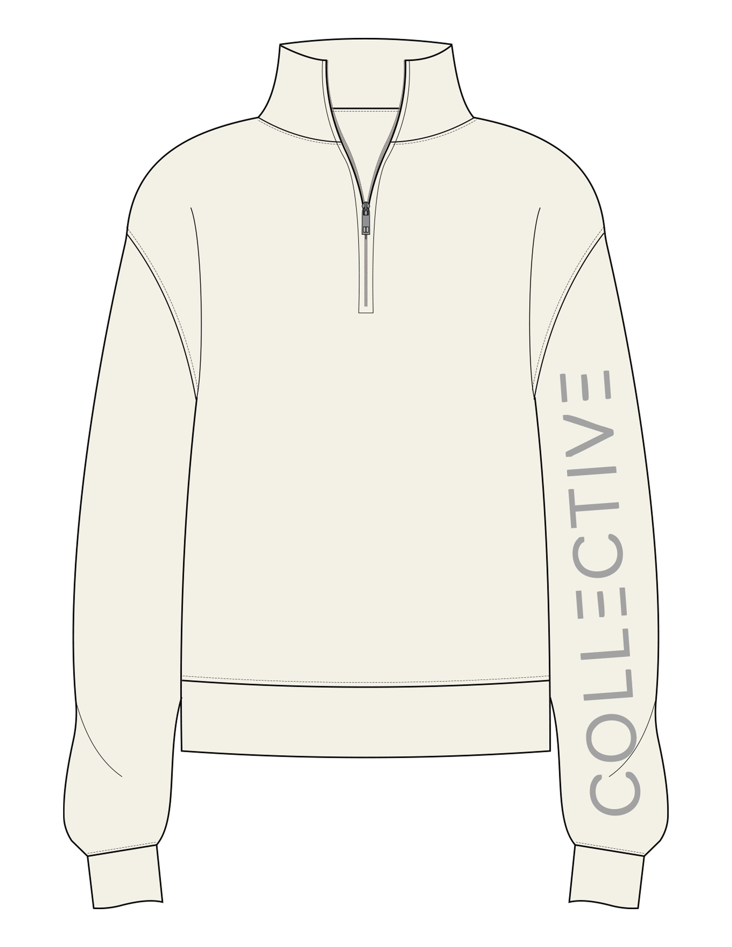 The Womens 1/4 Zip - Off White - Collective Studios - Left Sleeve - Printed - Light Grey