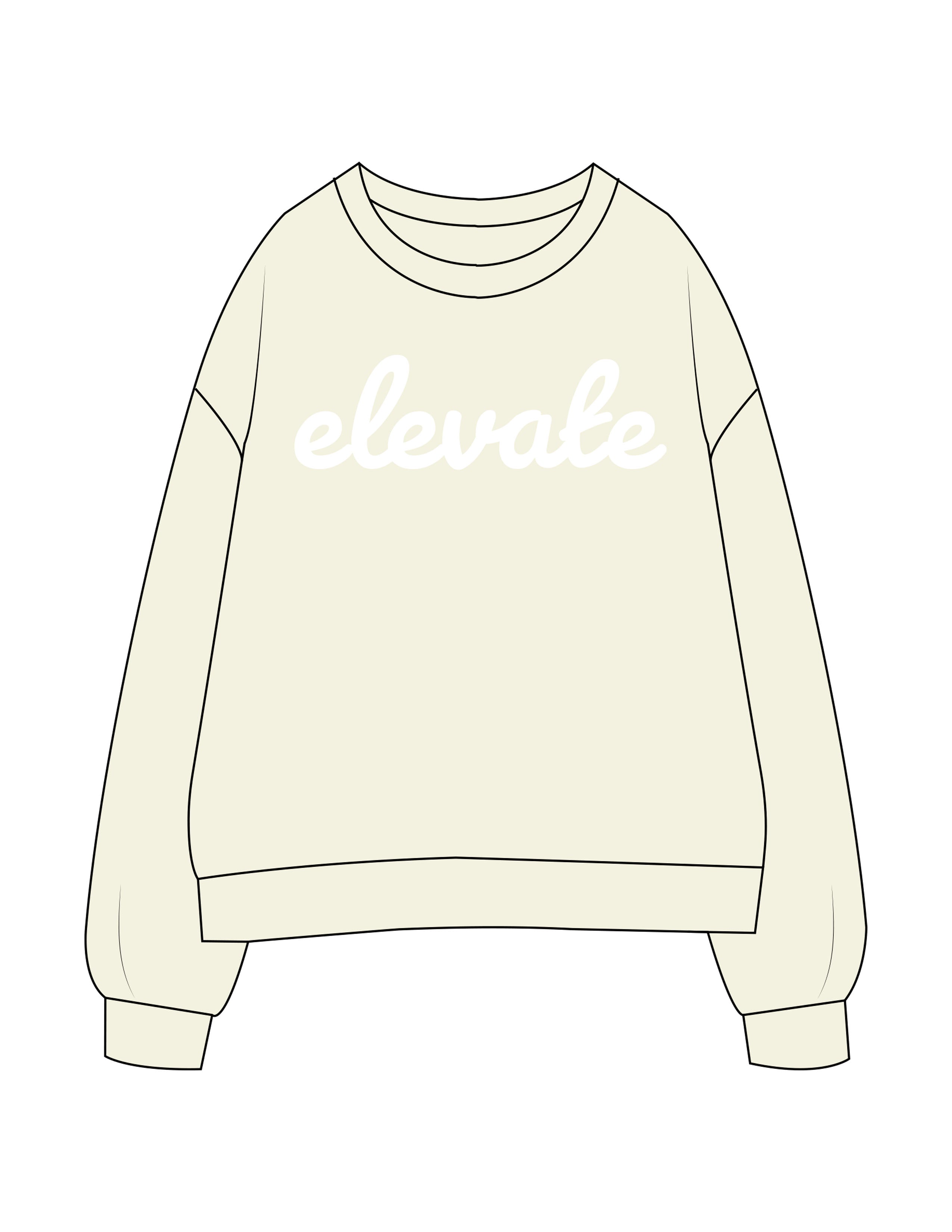 The Womens Crewneck - Butter - Elevate Pilates - Center Chest - Printed - White