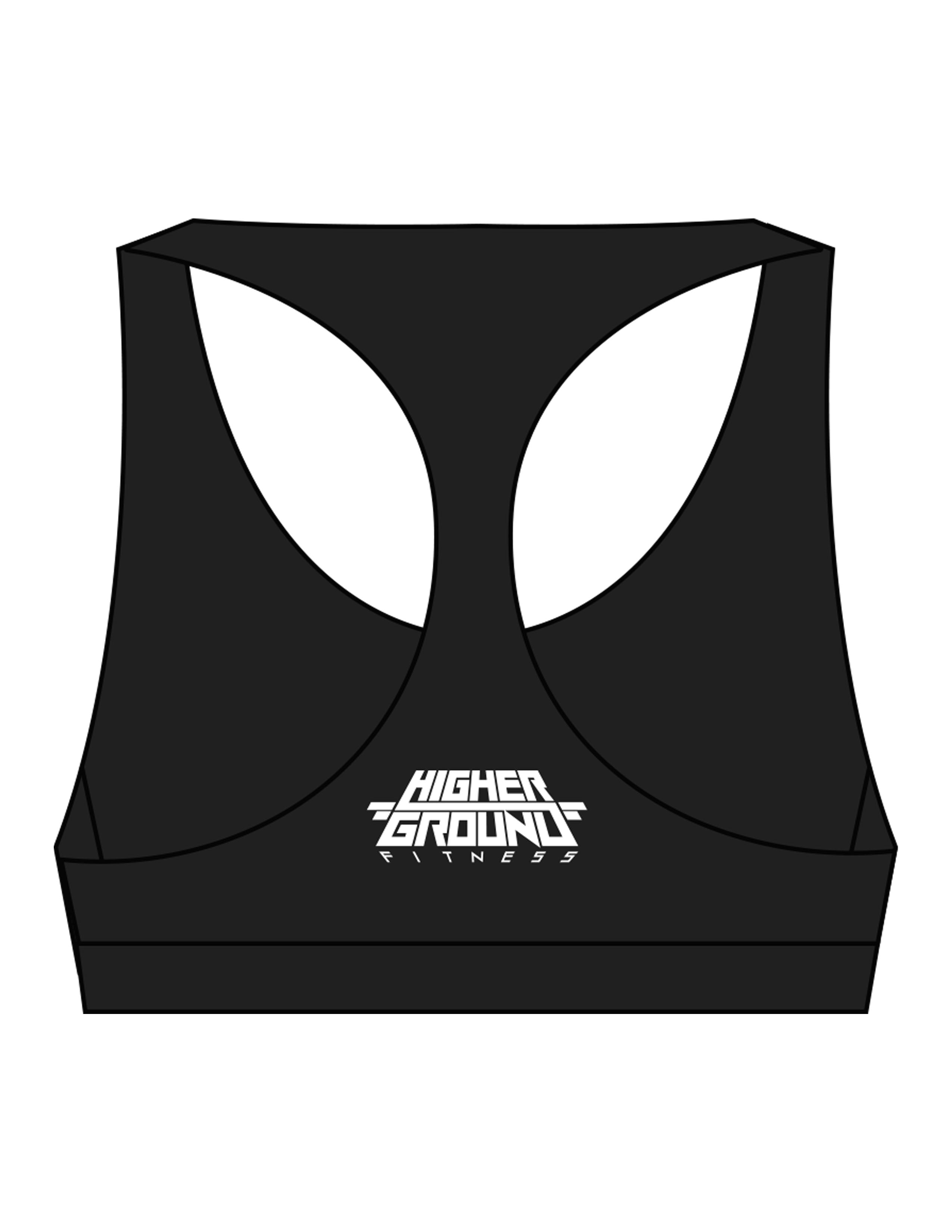 The Racer Bra - Black - Higher Ground - Back Stacked - Printed - White