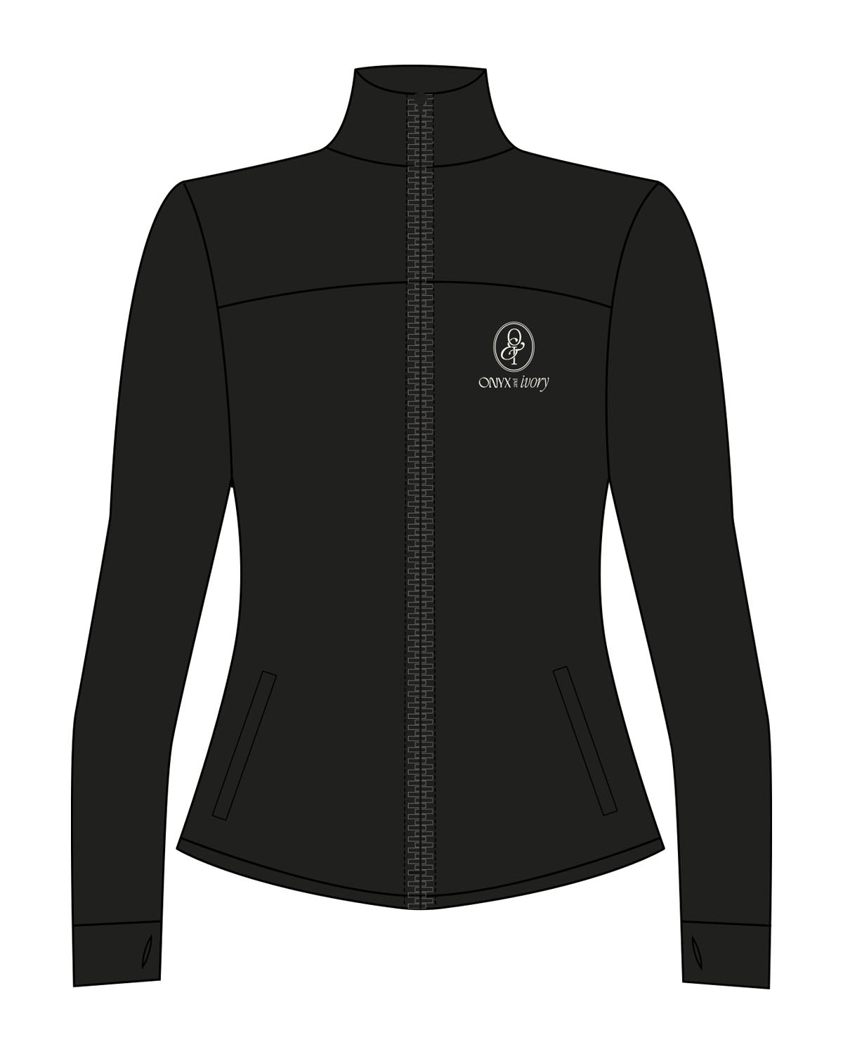 The Womens Zip Jacket - Black - Onyx & Ivory - Left Chest Stacked - Printed - Off White