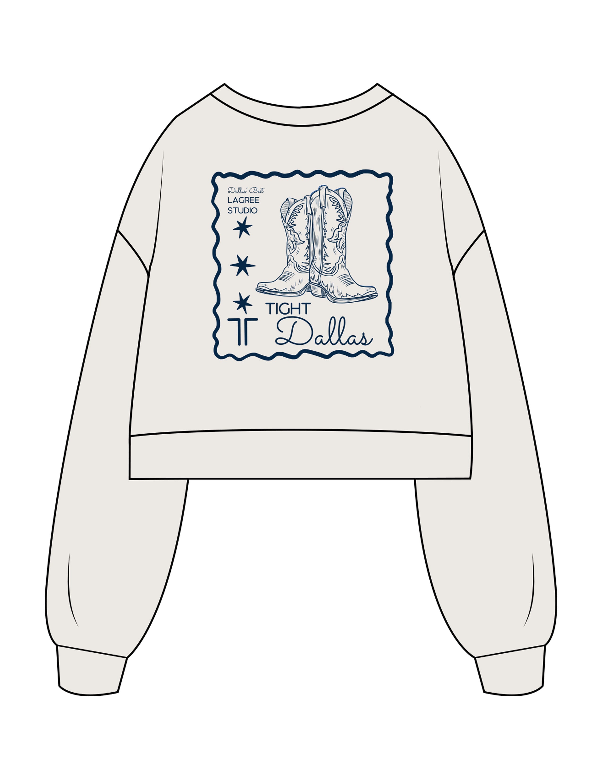 The Womens Crop Crewneck - Bone - Tight Dallas - Center Chest & Center Back - Printed - Navy